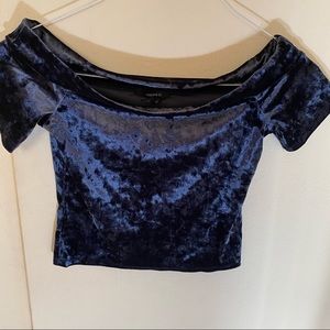 Forever 21 blue velvet off the shoulder Crop top
